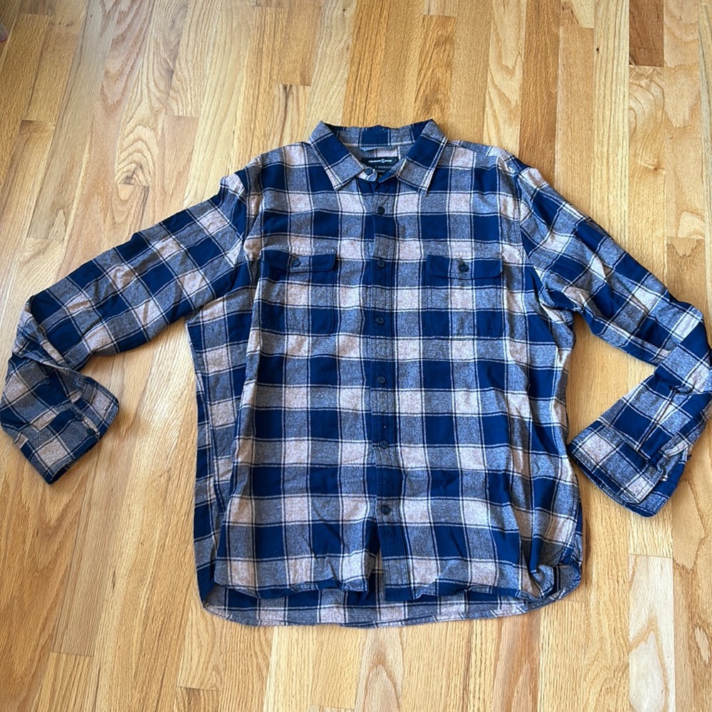 Treasure & Bond Trimfit Flannel Tan and Blue XL